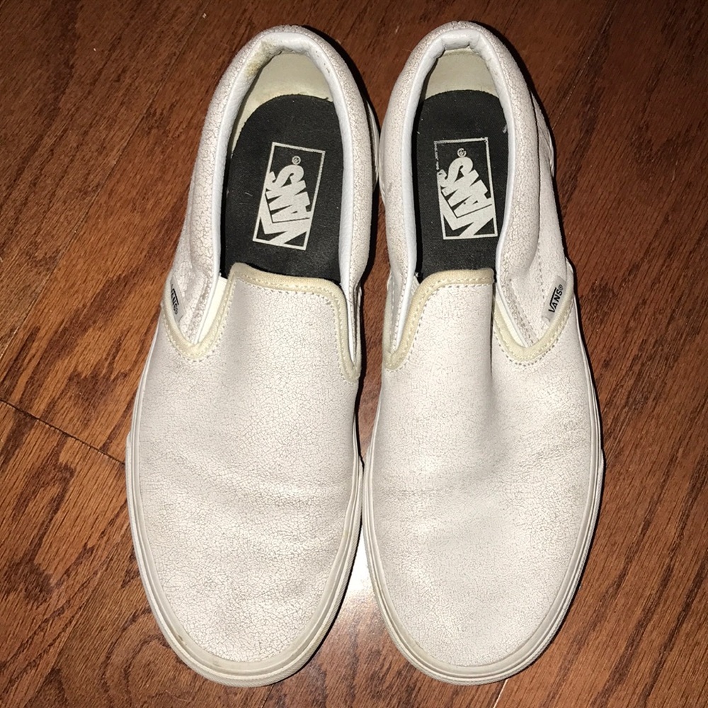 Off white/white cracked vans slip ons
